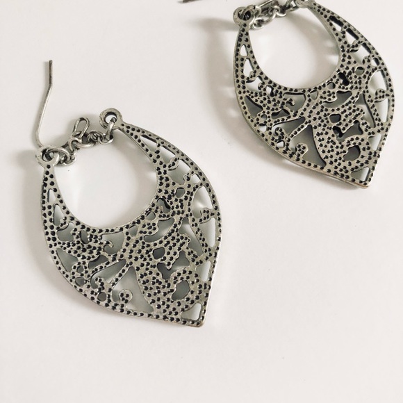 Silver Dangle Rhinestone Earrings - Picture 4 of 5